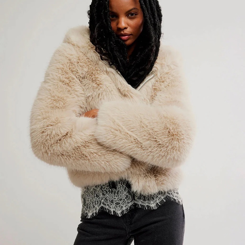 Free People Louder PleaseCream Faux Fur Women's jacket - Picture 6 of 7